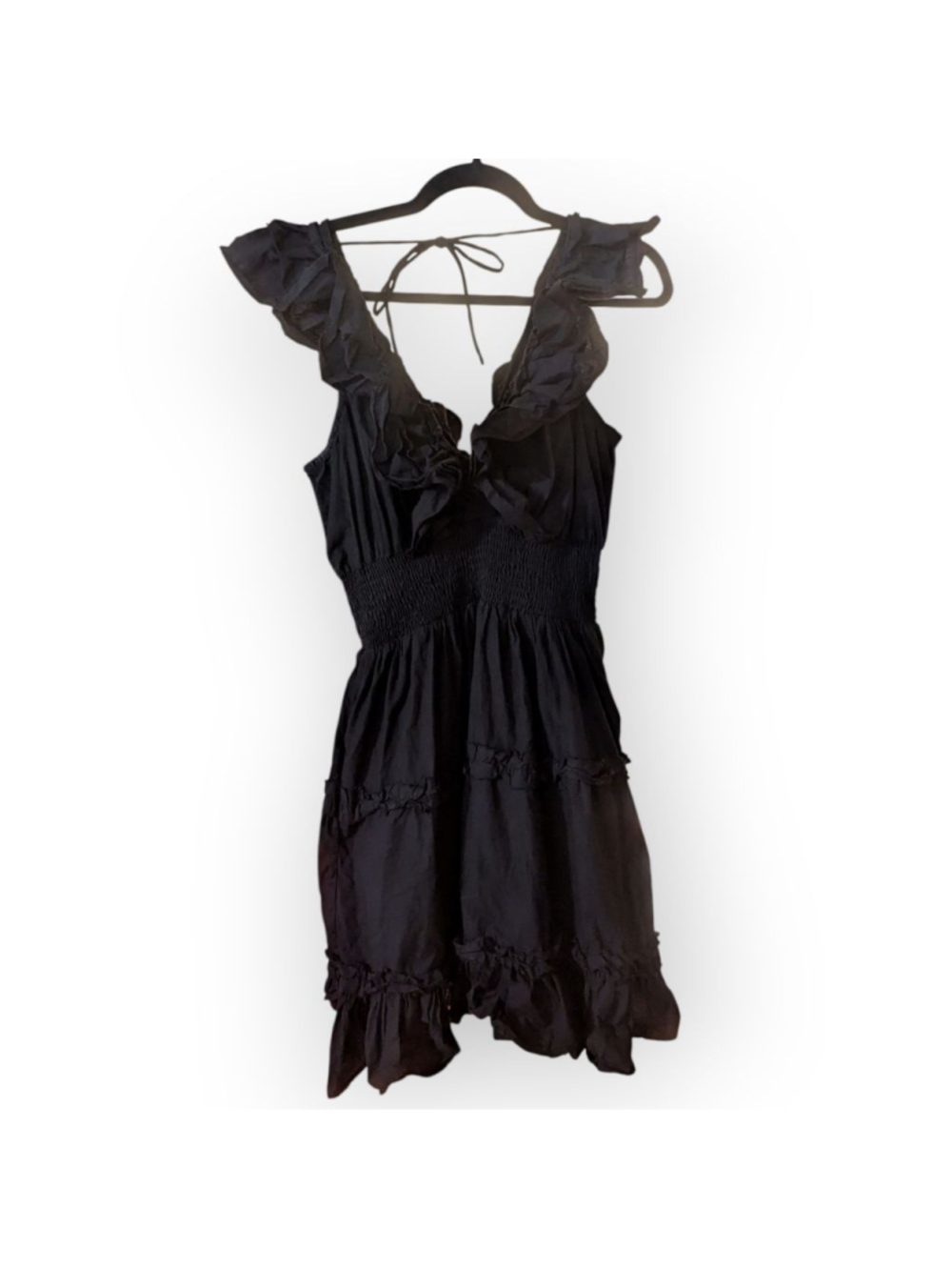 House of Harlow 1960 Black Ruffle V Neck Dress Medium - Picture 2 of 10